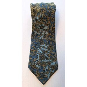 Pierre Cardin Paris Made in France 100 % Silk Tie Blue Gold‎ Floral Pattern Mens